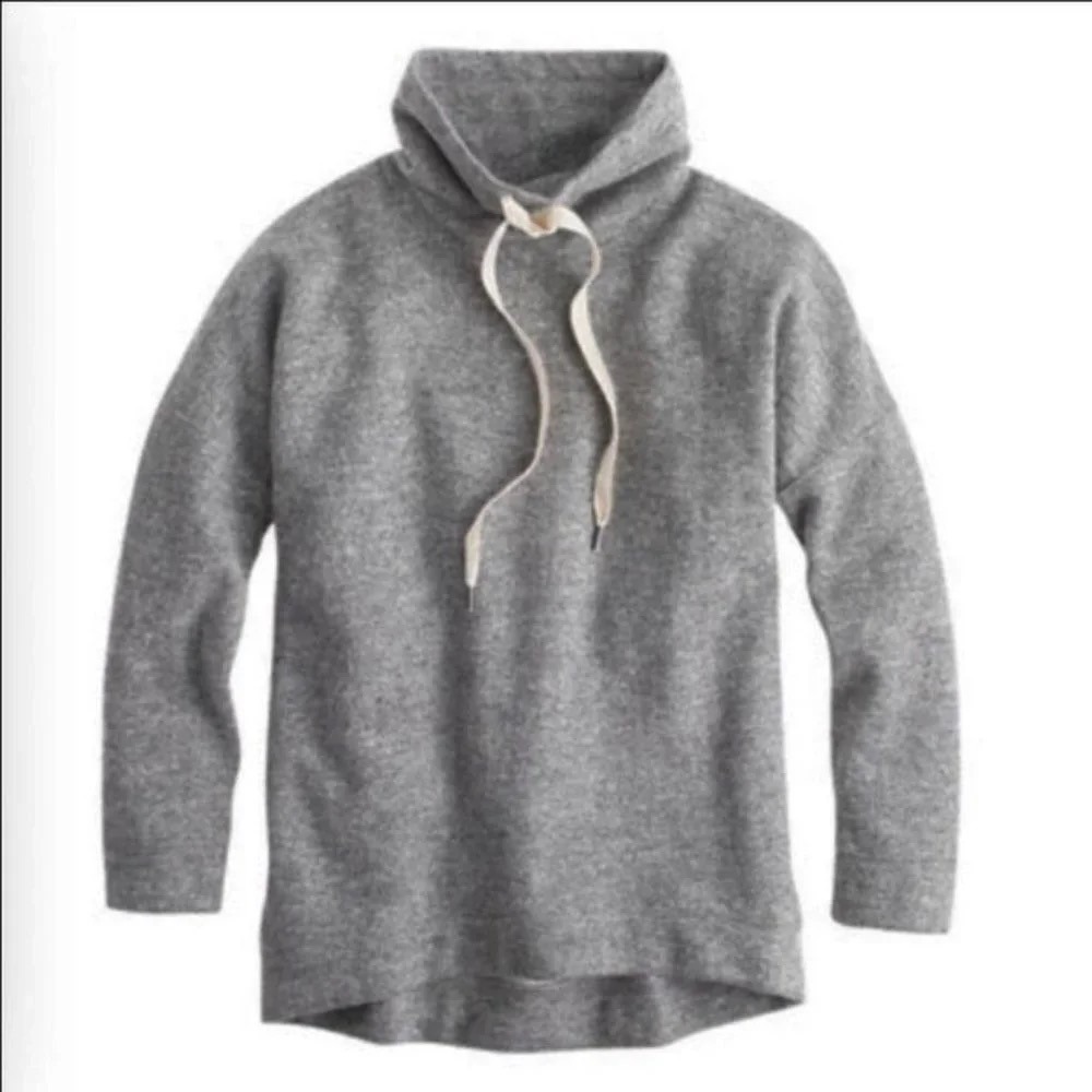 J. Crew Women's Funnel Neck Drawstring Wool Blend Sweatshirt Gray Size M Casual